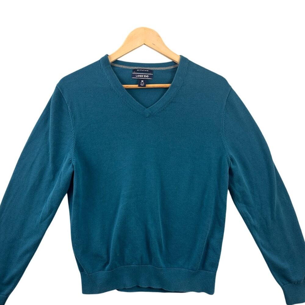 Lands’ End Supima Cotton V-Neck Sweater Men’s Medium Teal Long Sleeve Knit